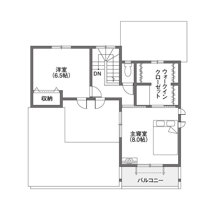 中庭のある注文住宅の間取り図2F