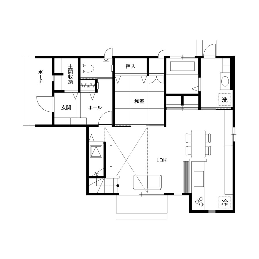 34.37坪1500万円の注文住宅の間取り図1F