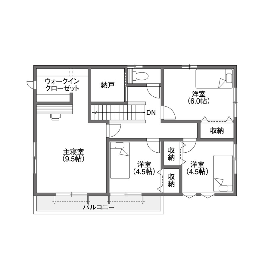 37.82坪1500万円の注文住宅の間取り図2F