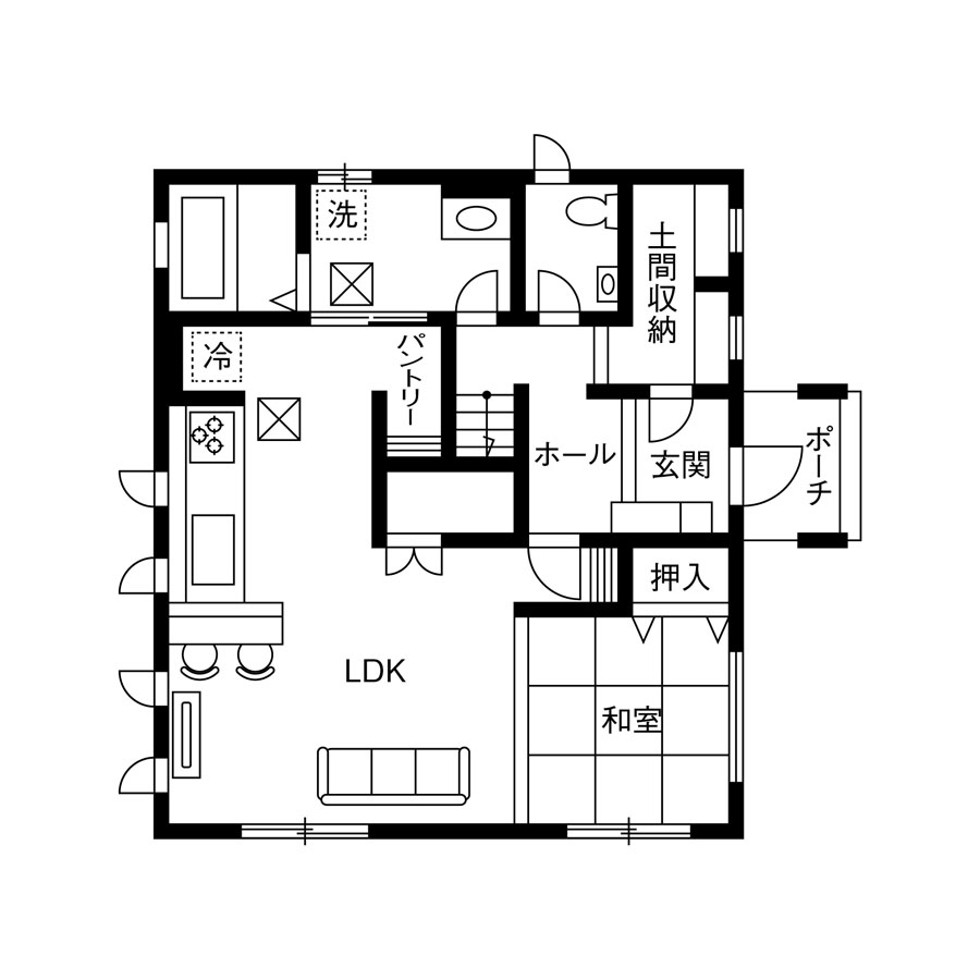 36.06坪1500万円の注文住宅の間取り図1F