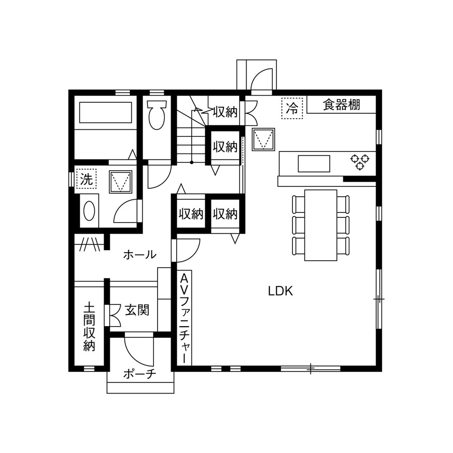 35.56坪1500万円の注文住宅の間取り図1F