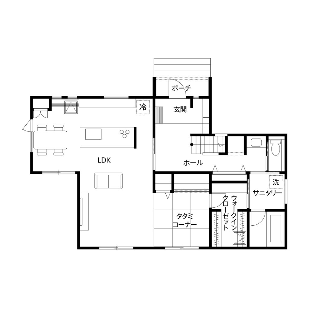 子供部屋のある注文住宅の間取り図1F