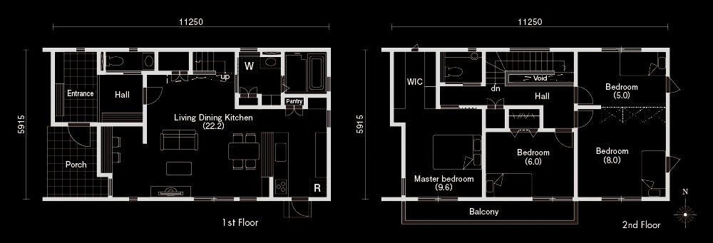 36.52坪の2階建て間取り図