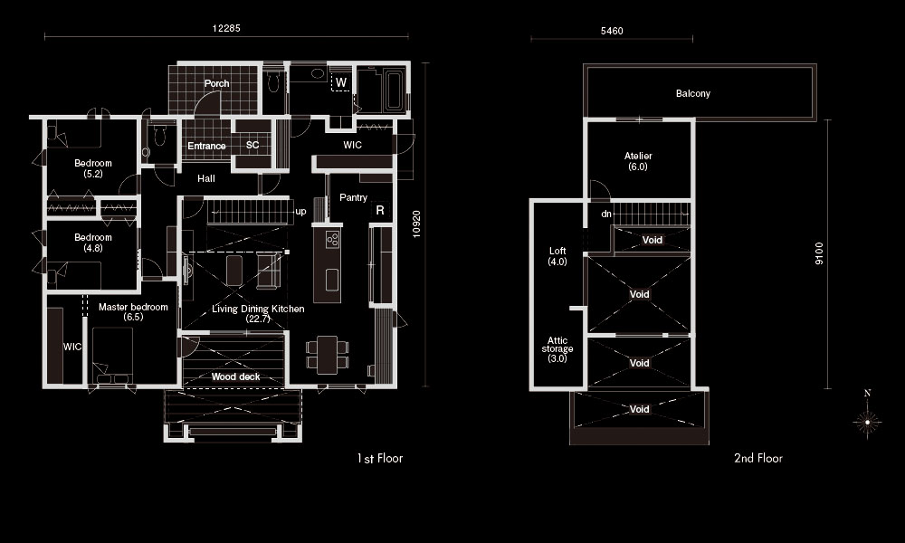 37.57坪の2階建て間取り図