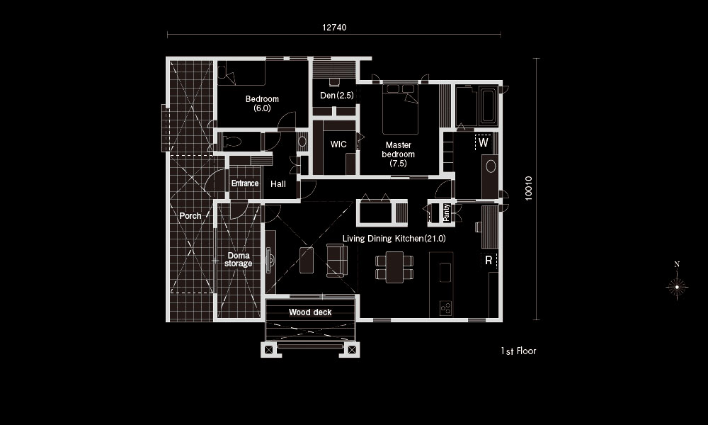 30.31坪の2LDK平屋の間取り図