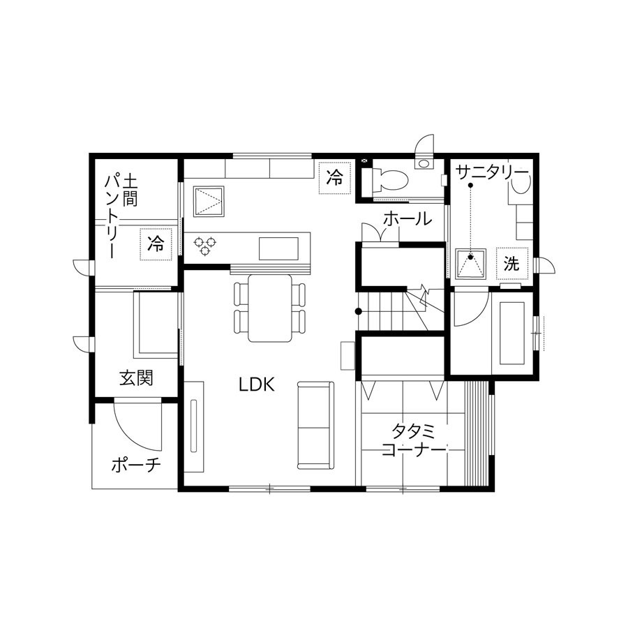 玄関と直結の土間パントリ―の間取り図