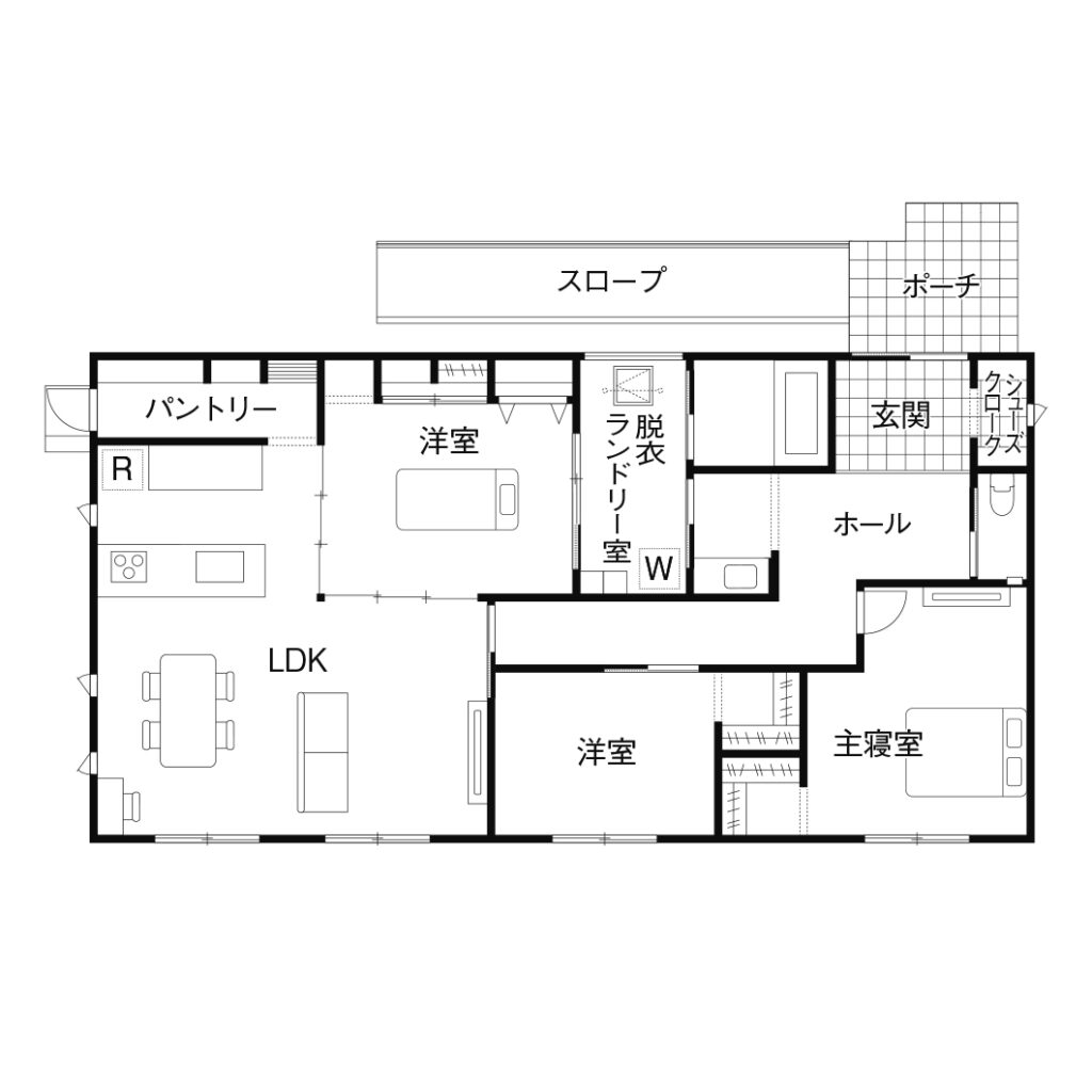 おしゃれな平屋の間取り図