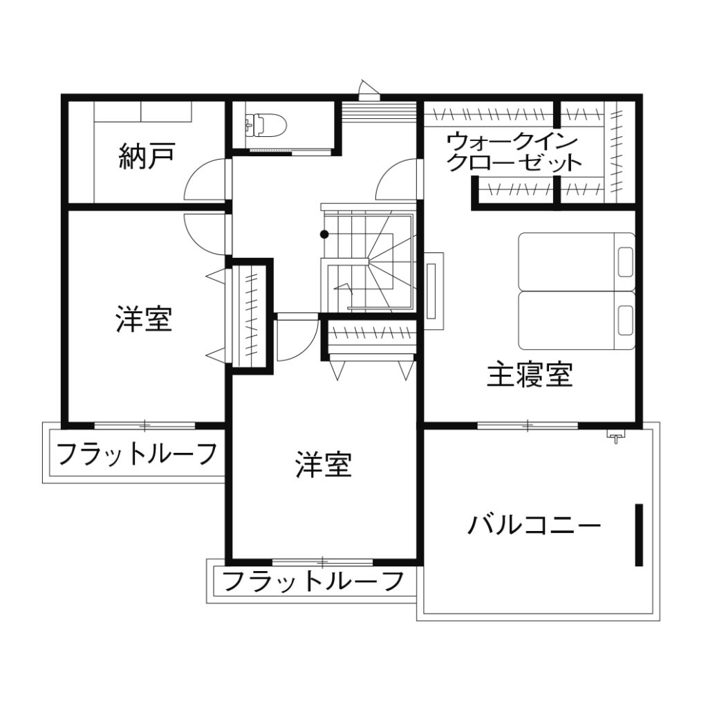 南玄関の2階建て間取り図2F