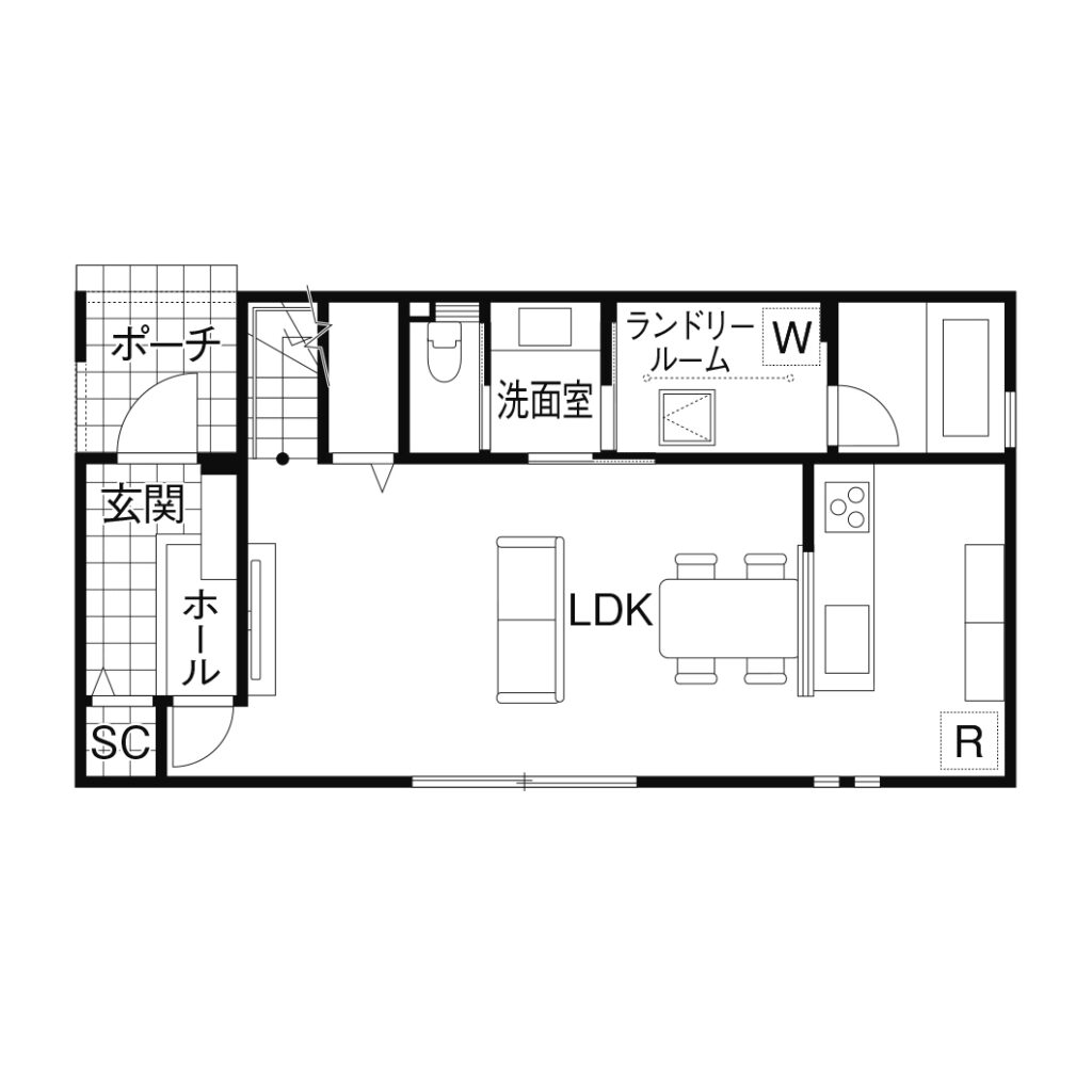 ランドリールームと洗面所が別の間取り1F