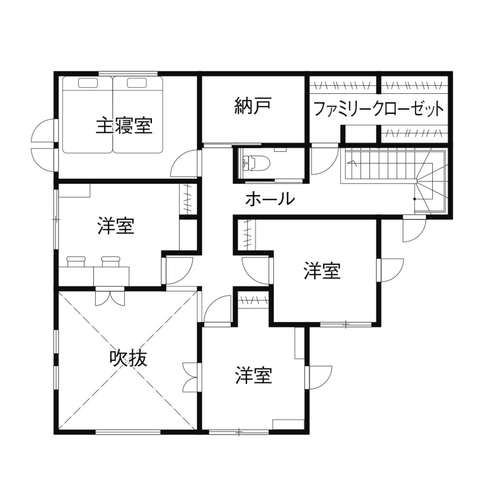 敷地面積54.63坪の2階建ての間取り図2F