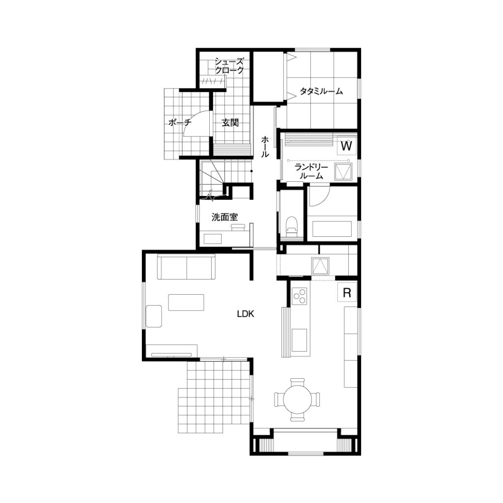 ゲストルームがある家の間取り図1F