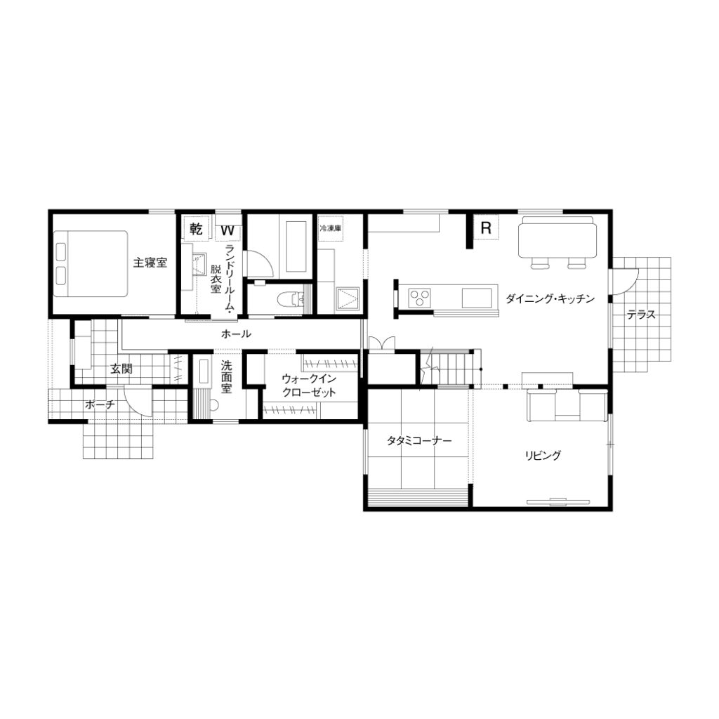 玄関のオープンクローゼットの間取り図1F