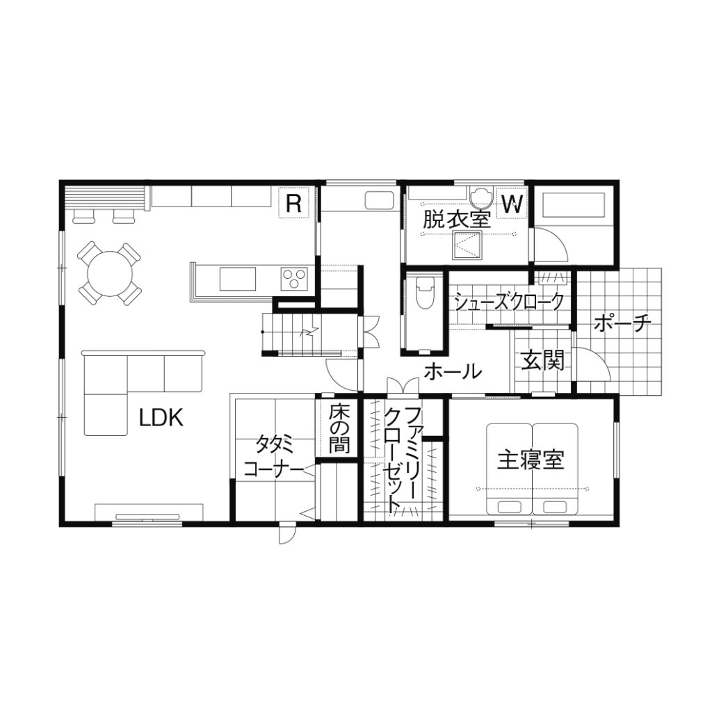 延床面積39.57坪の1階完結型の間取り図1F