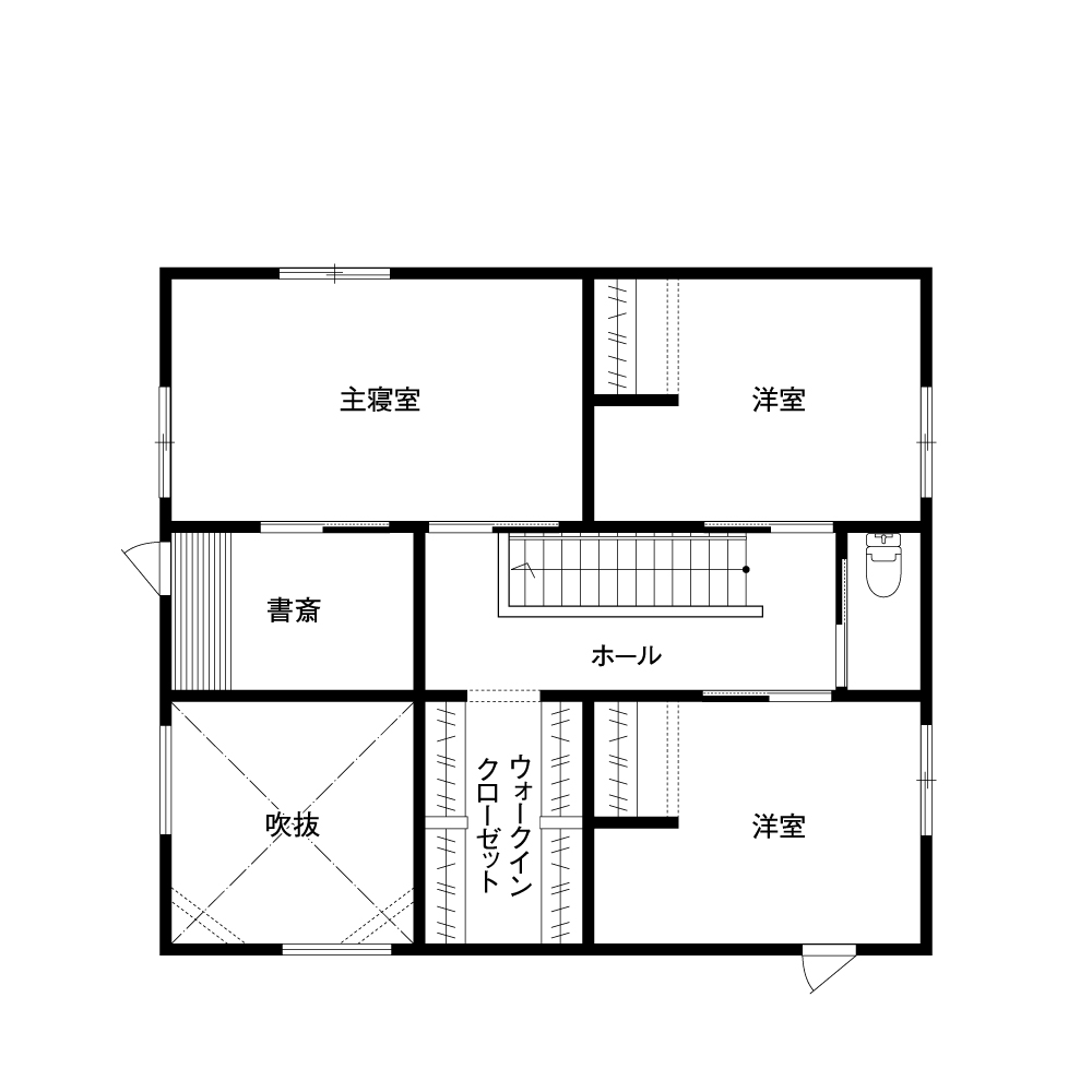 寝室書斎のある家の間取り図